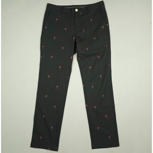 Bonobos Golf Pants Men Size 33x32 Black Embroidered Roses Floral Slim